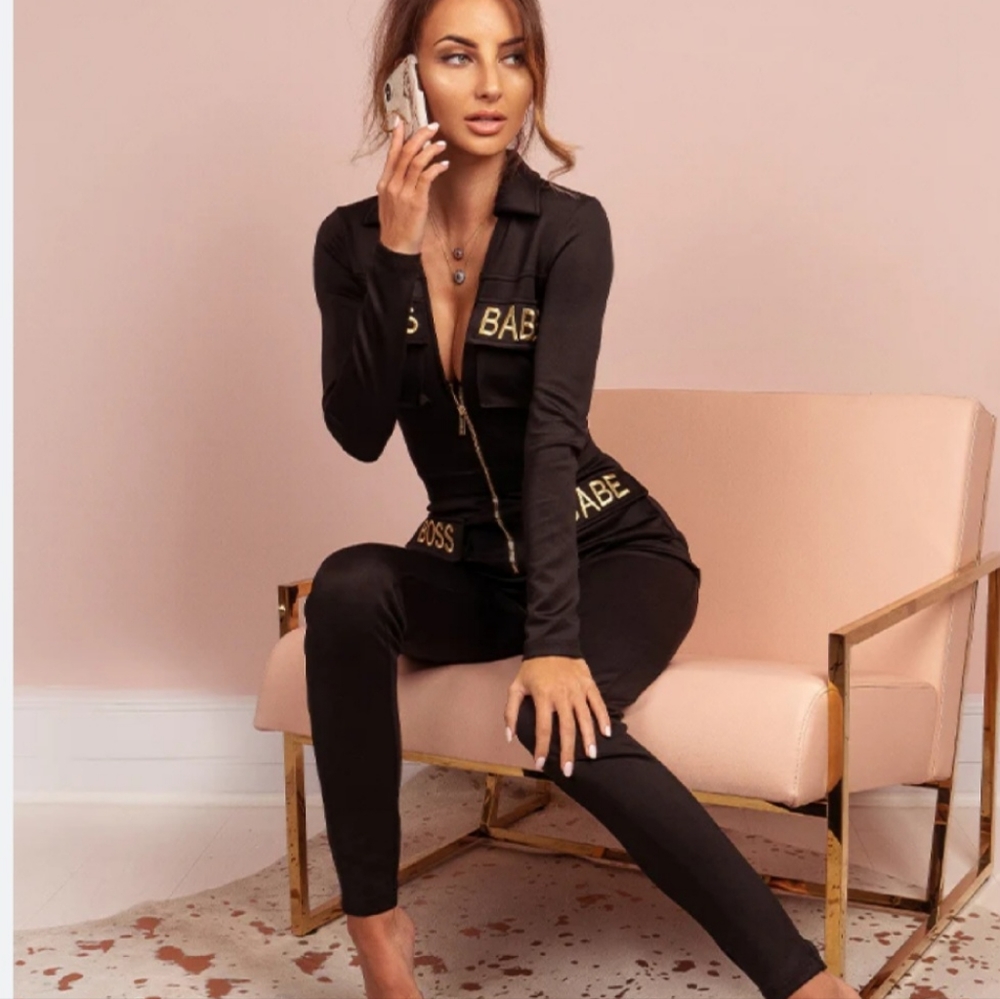 HOUSE OF MAGUIE BLACK BOSS BABE JUMPSUIT